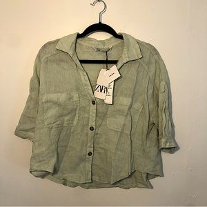 Zara Linen Button Down Boxy Blouse